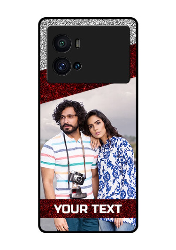 iQOO 9 Pro 5G Personalized Glass Phone Case - Image Holder with Glitter Strip Design