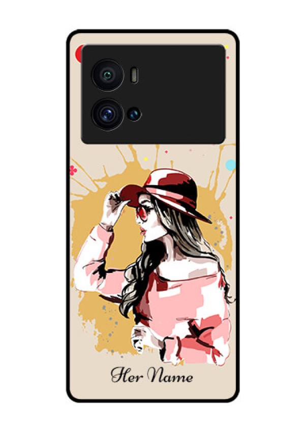 iQOO 9 Pro 5G Photo Printing on Glass Case - Women with pink hat Design