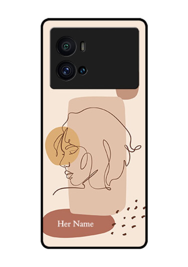 iQOO 9 Pro 5G Photo Printing on Glass Case - Calm Woman line art Design