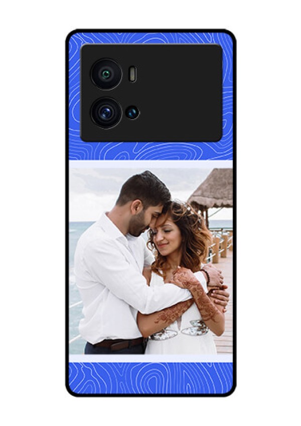 iQOO 9 Pro 5G Custom Glass Mobile Case - Curved line art with blue and white Design