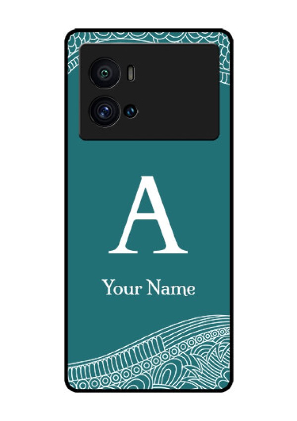 iQOO 9 Pro 5G Personalized Glass Phone Case - line art pattern with custom name Design