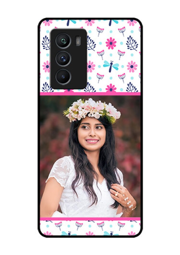 iQOO 9 SE 5G Photo Printing on Glass Case - Colorful Flower Design