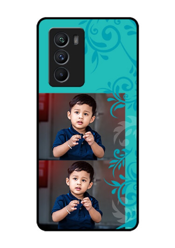 iQOO 9 SE 5G Personalized Glass Phone Case - with Photo and Green Floral Design