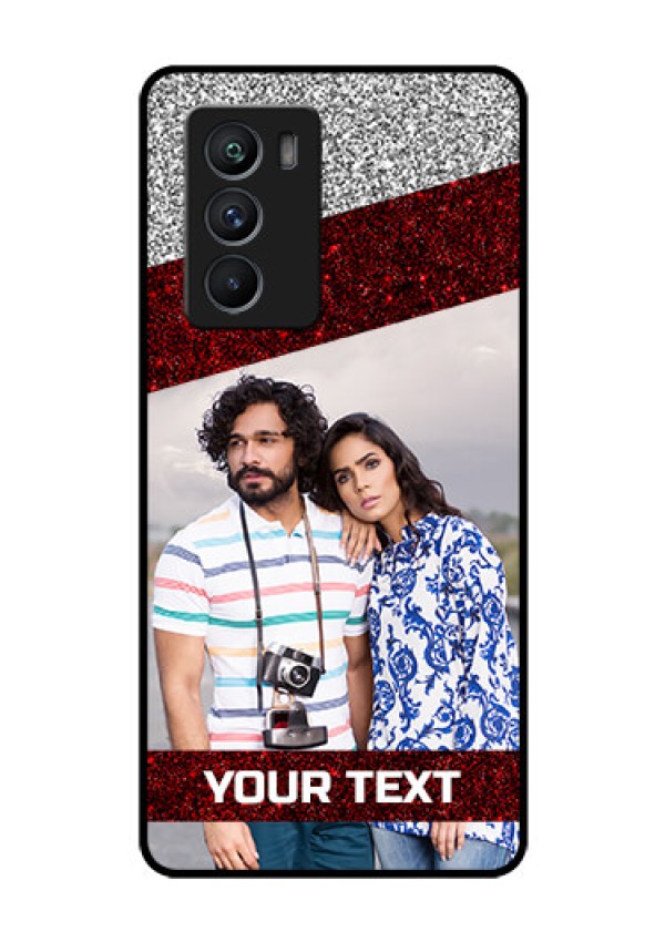iQOO 9 SE 5G Personalized Glass Phone Case - Image Holder with Glitter Strip Design