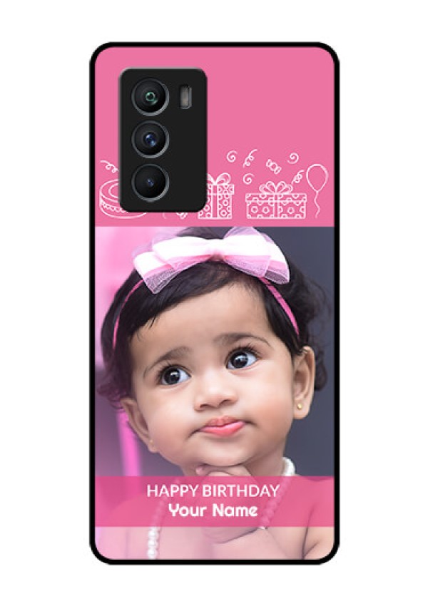 iQOO 9 SE 5G Photo Printing on Glass Case - with Birthday Line Art Design