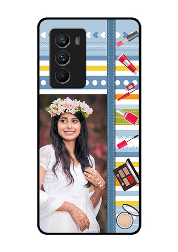 iQOO 9 SE 5G Personalized Glass Phone Case - Makeup Icons Design