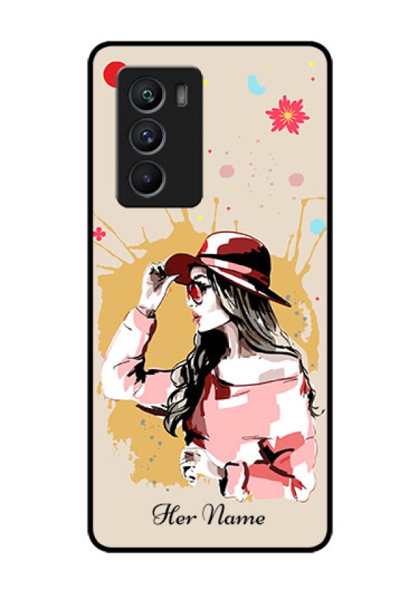 iQOO 9 SE 5G Photo Printing on Glass Case - Women with pink hat Design