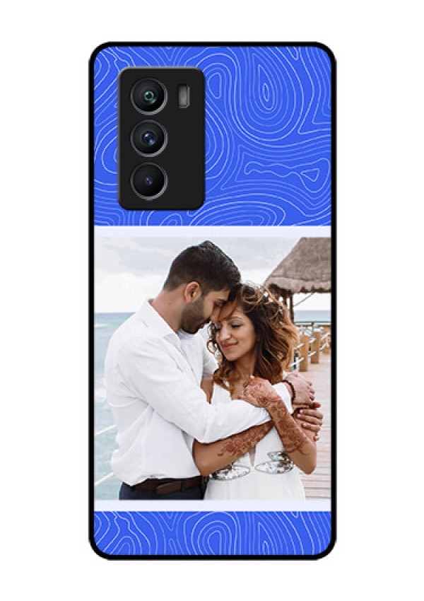 iQOO 9 SE 5G Custom Glass Mobile Case - Curved line art with blue and white Design