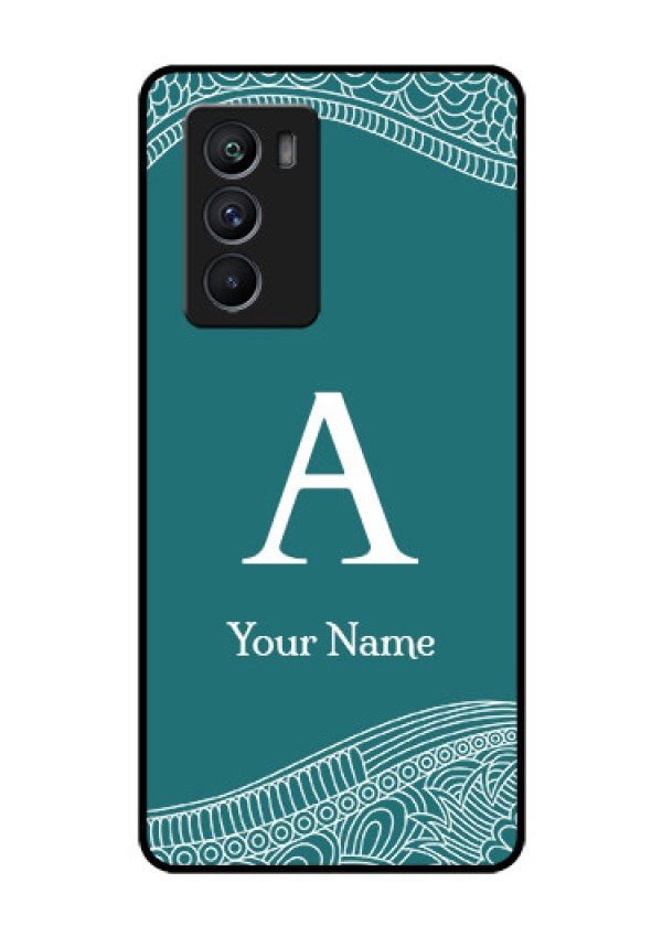 iQOO 9 SE 5G Personalized Glass Phone Case - line art pattern with custom name Design