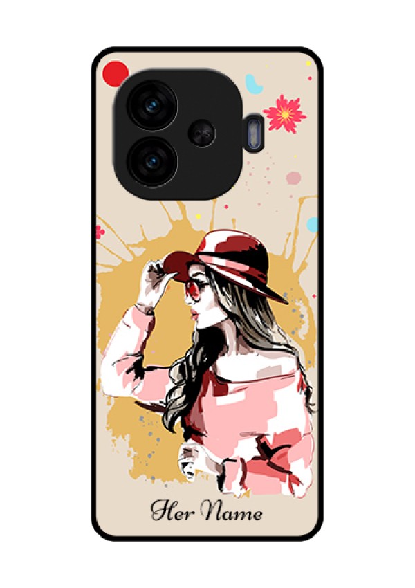 iQOO Neo 10R 5G Custom Glass Phone Case - Women With Pink Hat Design