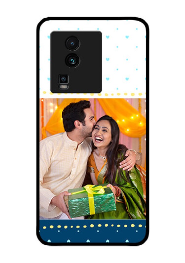 iQOO Neo 7 5G Personalized Glass Phone Case - White and Blue Abstract Design