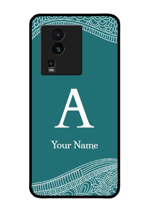 iQOO Neo 7 5G Personalized Glass Phone Case - line art pattern with custom name Design