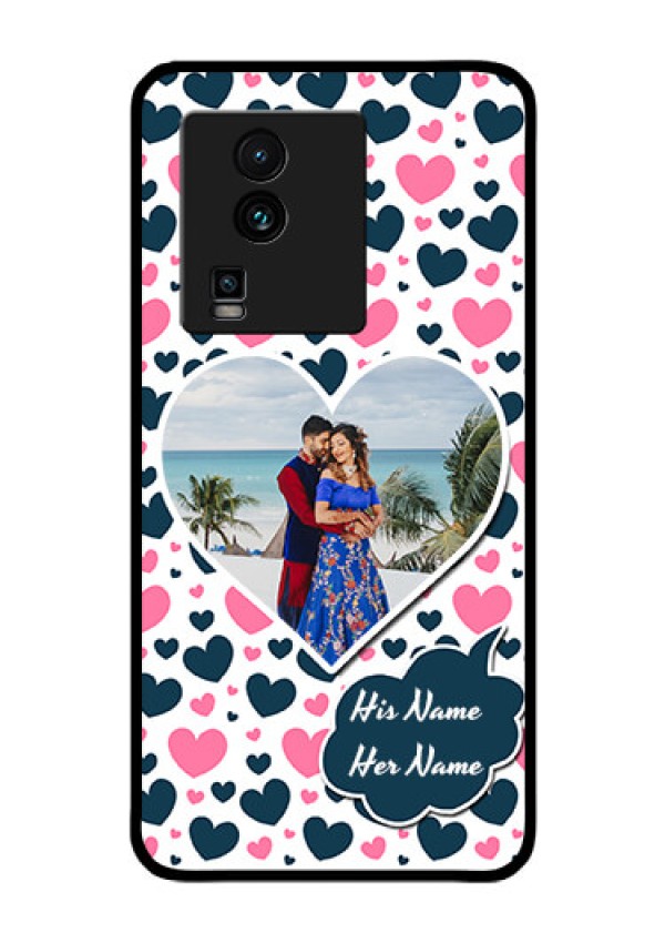 iQOO Neo 7 Pro 5G Custom Glass Phone Case - Pink & Blue Heart Design
