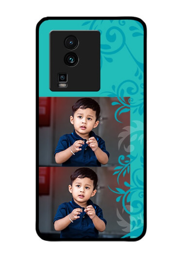 iQOO Neo 7 Pro 5G Personalized Glass Phone Case - with Photo and Green Floral Design