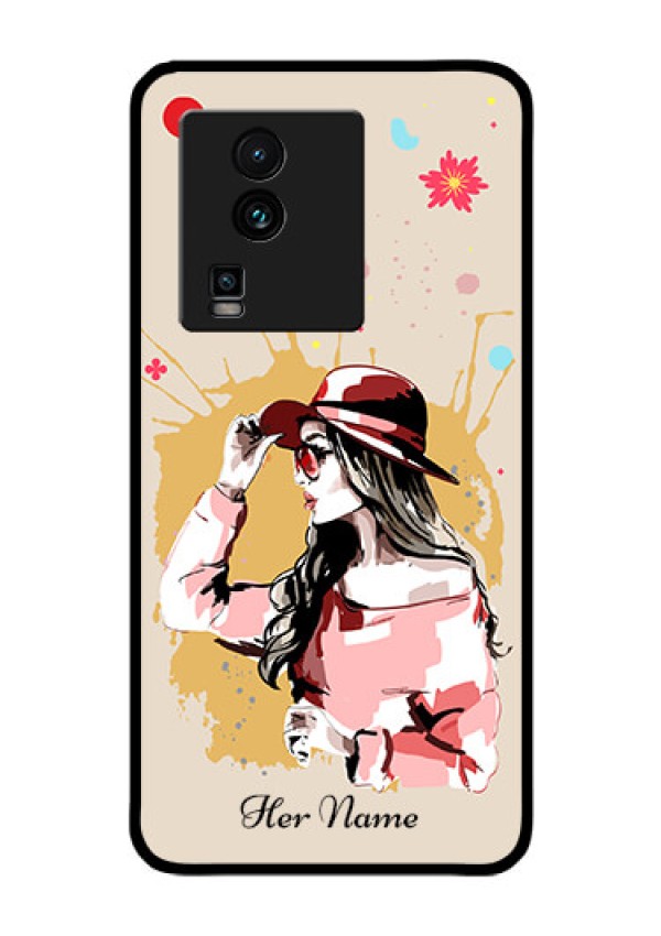 iQOO Neo 7 Pro 5G Photo Printing on Glass Case - Women with pink hat Design