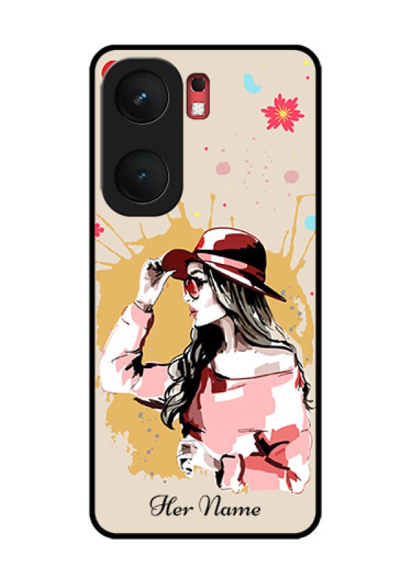 iQOO Neo 9 Pro 5G Custom Glass Phone Case - Women With Pink Hat Design