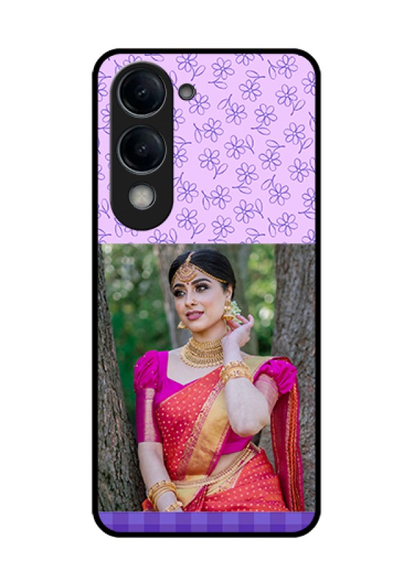 iQOO Z10 Lite Custom Glass Phone Case - Purple Floral Design