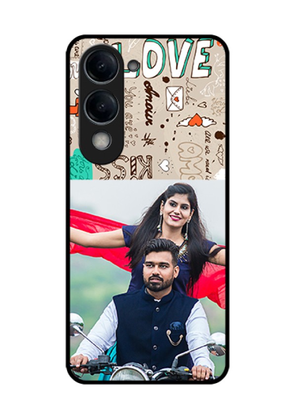 iQOO Z10 Lite Custom Glass Phone Case - Love Doodle Pattern