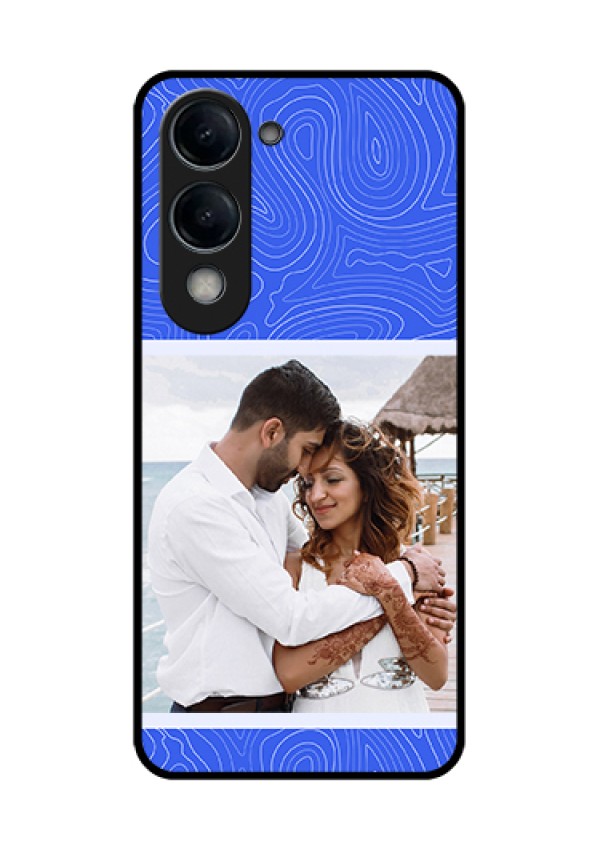 iQOO Z10 Lite Custom Glass Phone Case - Curved Line Art With Blue And White Design
