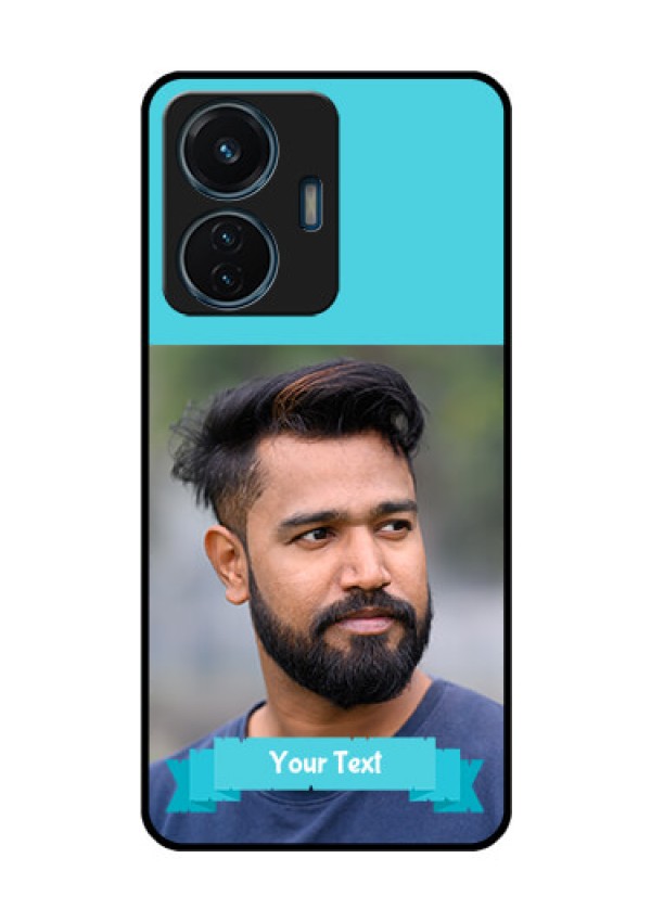 iQOO Z6 44w Personalized Glass Phone Case - Simple Blue Color Design