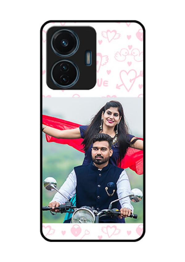iQOO Z6 Lite 5G Custom Glass Mobile Case - Pink Flying Heart Design