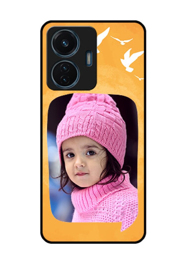 iQOO Z6 Lite 5G Personalized Glass Phone Case - Water Color Design with Bird Icons