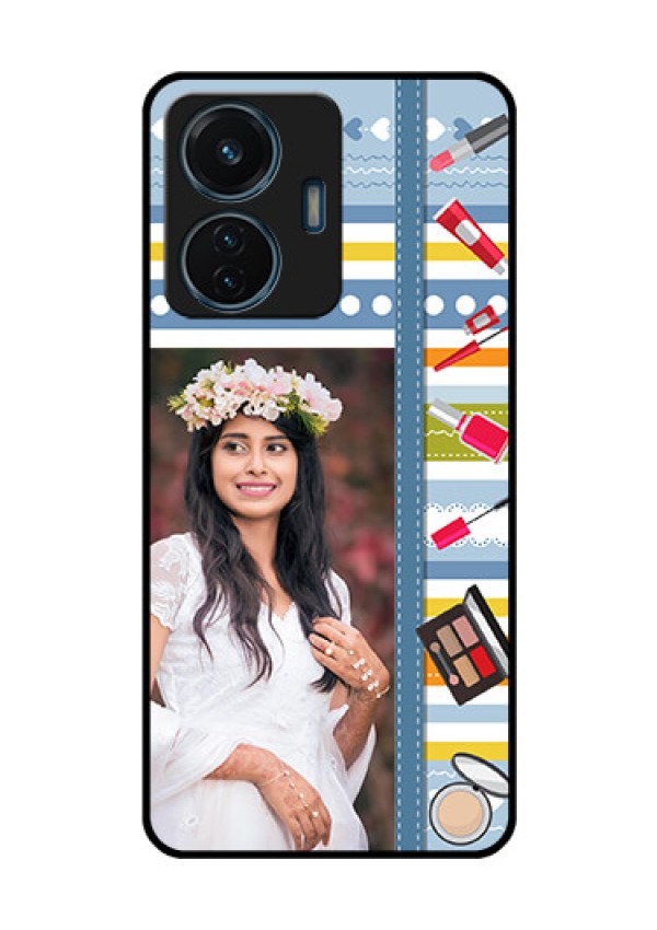 iQOO Z6 Lite 5G Personalized Glass Phone Case - Makeup Icons Design