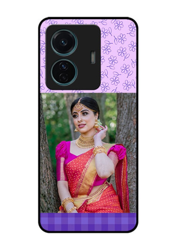 iQOO Z6 Pro 5G Custom Glass Phone Case - Purple Floral Design