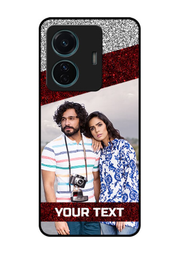 iQOO Z6 Pro 5G Personalized Glass Phone Case - Image Holder with Glitter Strip Design