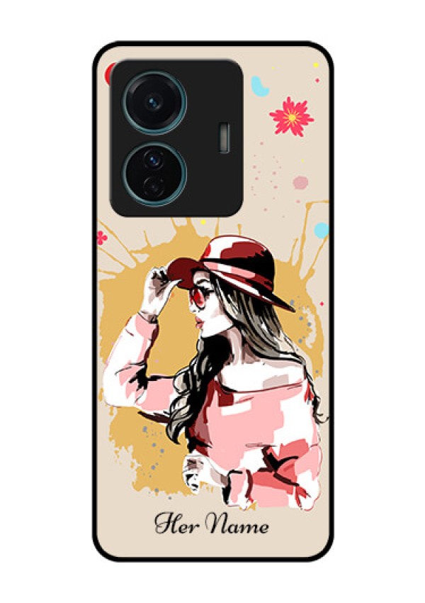 iQOO Z6 Pro 5G Photo Printing on Glass Case - Women with pink hat Design