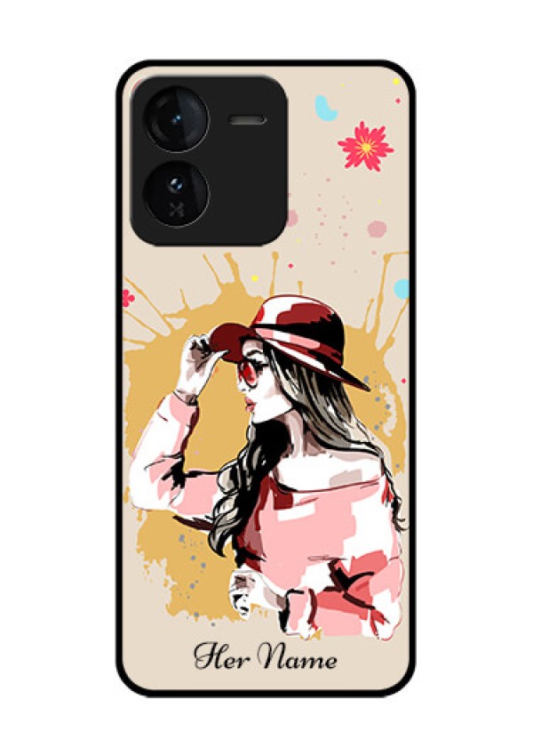 iQOO Z9 5G Custom Glass Phone CaseWomen With Pink Hat Design