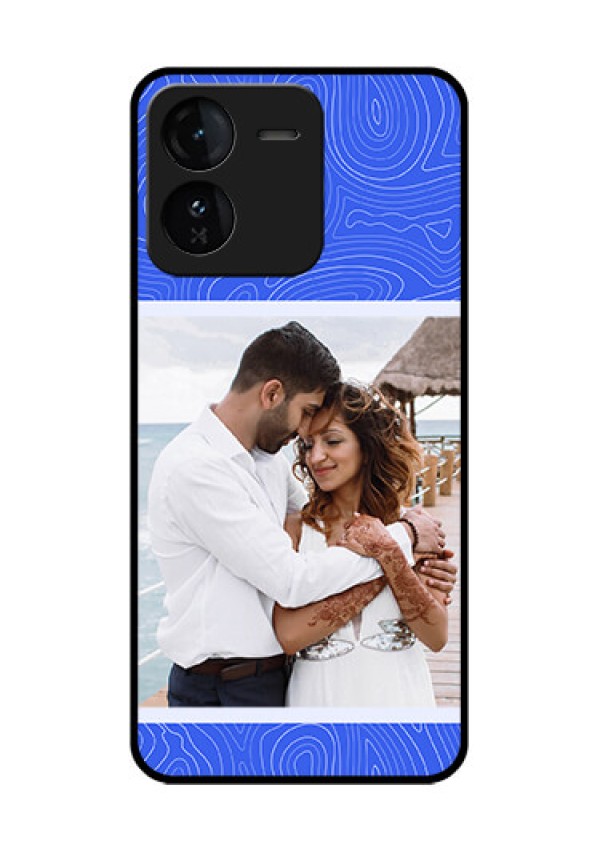 iQOO Z9 5G Custom Glass Phone CaseCurved Line Art With Blue And White Design