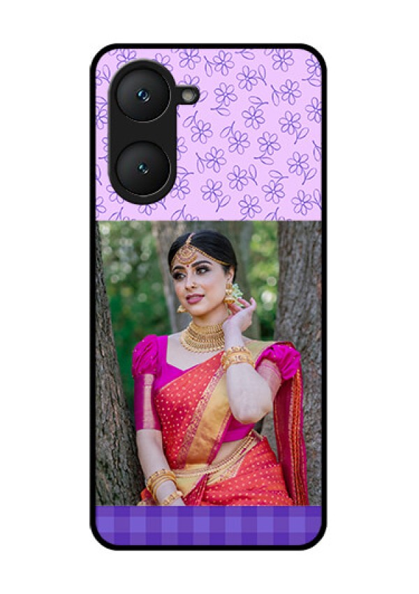 iQOO Z9 Lite 5G Custom Glass Phone Case - Purple Floral Design
