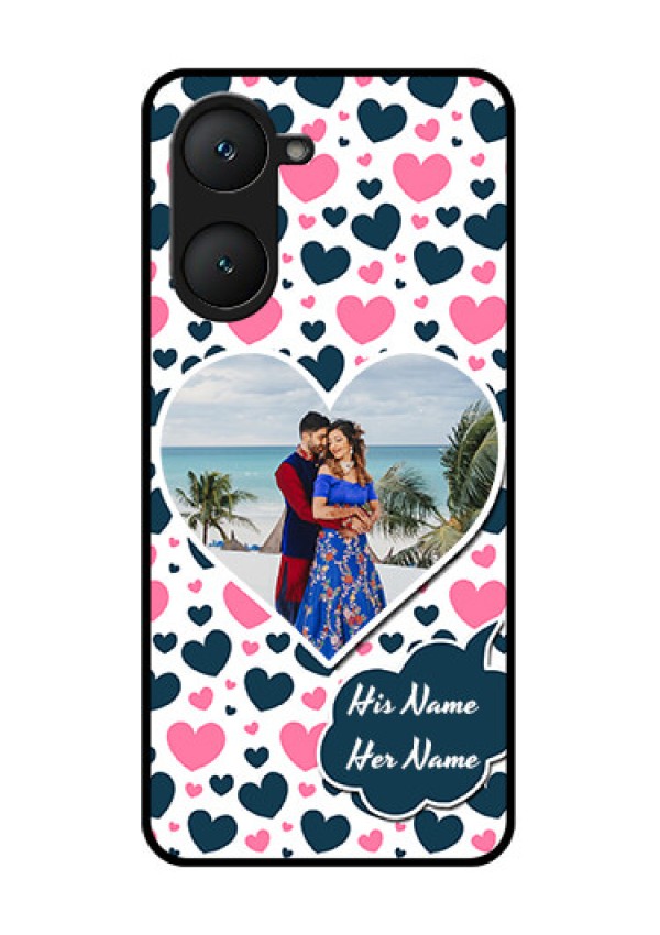 iQOO Z9 Lite 5G Custom Glass Phone Case - Pink and Blue Heart Design