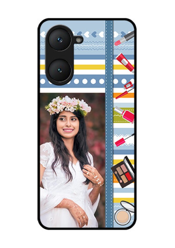 iQOO Z9 Lite 5G Custom Glass Phone Case - Makeup Icons Design