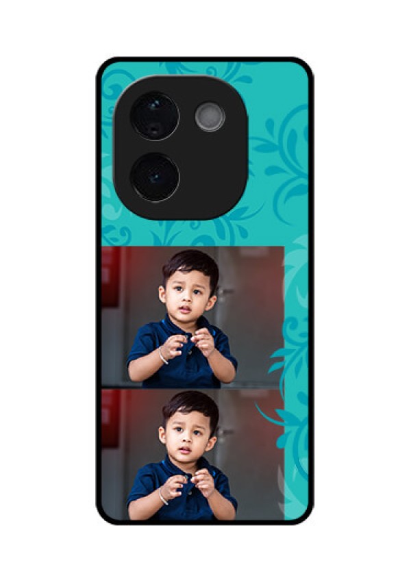 iQOO Z9s Pro 5G Custom Glass Phone CaseWith Photo And Green Floral Design