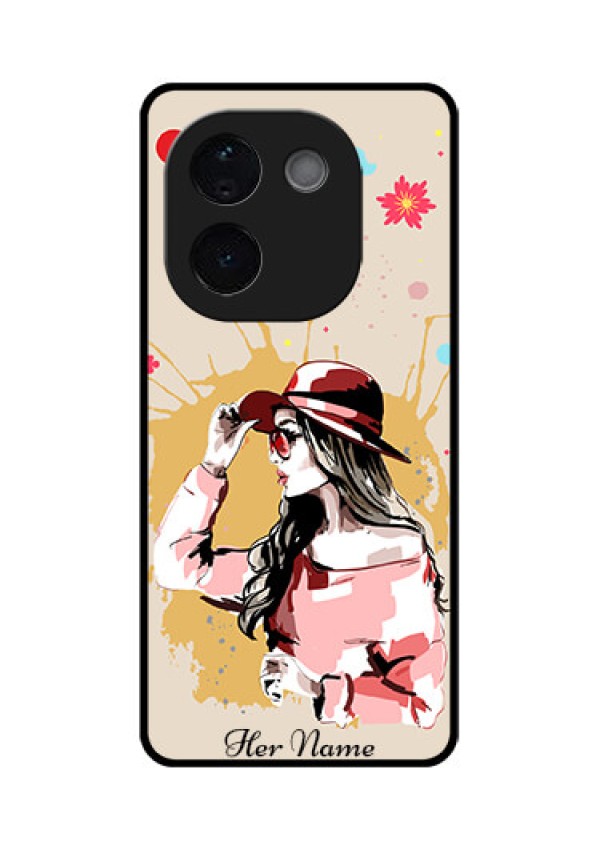 iQOO Z9s Pro 5G Custom Glass Phone CaseWomen With Pink Hat Design