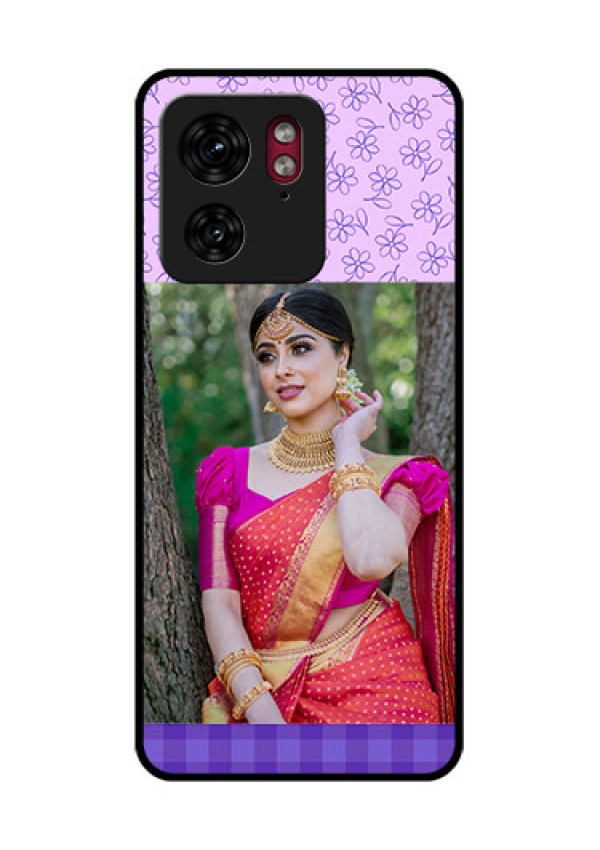 Motorola Edge 40 Custom Glass Phone Case - Purple Floral Design