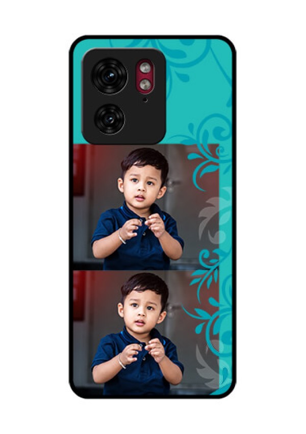Motorola Edge 40 Custom Glass Phone Case - With Photo And Green Floral Design