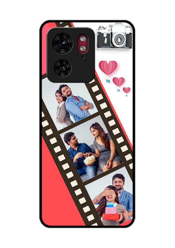 Motorola Edge 40 Custom Glass Phone Case - 3 Image Holder With Film Reel