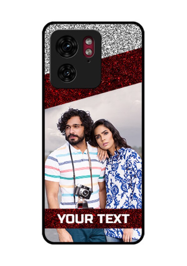 Motorola Edge 40 Custom Glass Phone Case - Image Holder With Glitter Strip Design