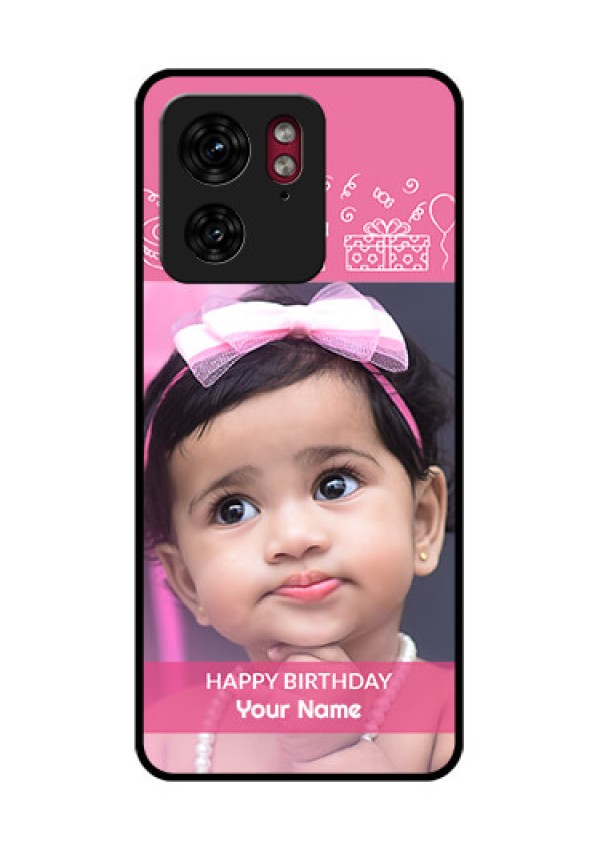 Motorola Edge 40 Custom Glass Phone Case - With Birthday Line Art Design