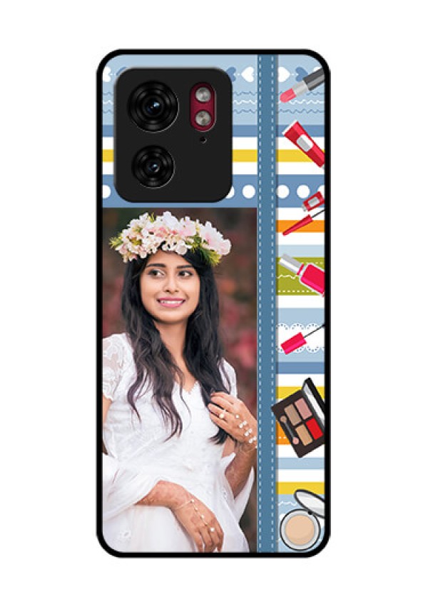 Motorola Edge 40 Custom Glass Phone Case - Makeup Icons Design