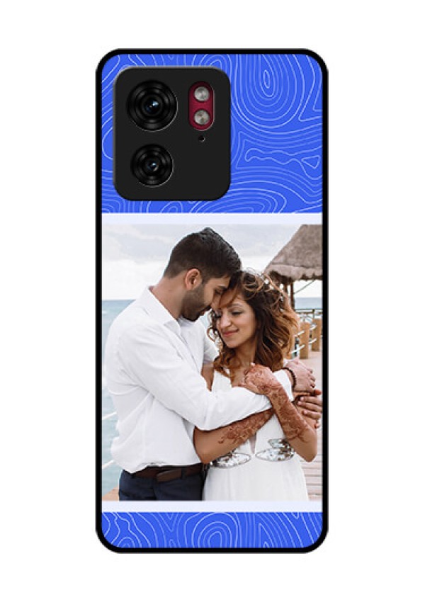 Motorola Edge 40 Custom Glass Phone Case - Curved Line Art With Blue And White Design