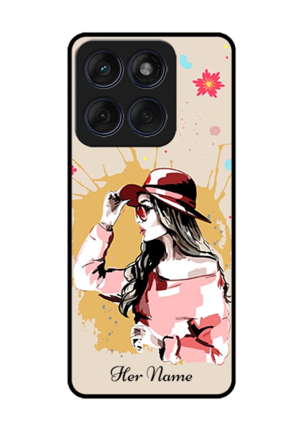 Edge 60 Fusion Custom Glass Phone Case - Women With Pink Hat Design