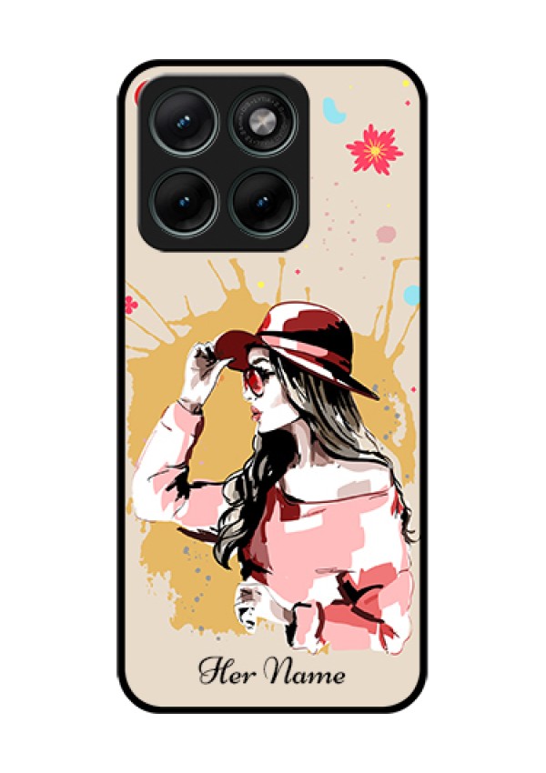 Motorola Edge 70 Fusion Custom Glass Phone Case - Women With Pink Hat Design