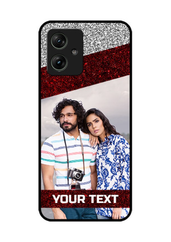 Motorola G54 5G Custom Glass Phone Case - Image Holder With Glitter Strip Design