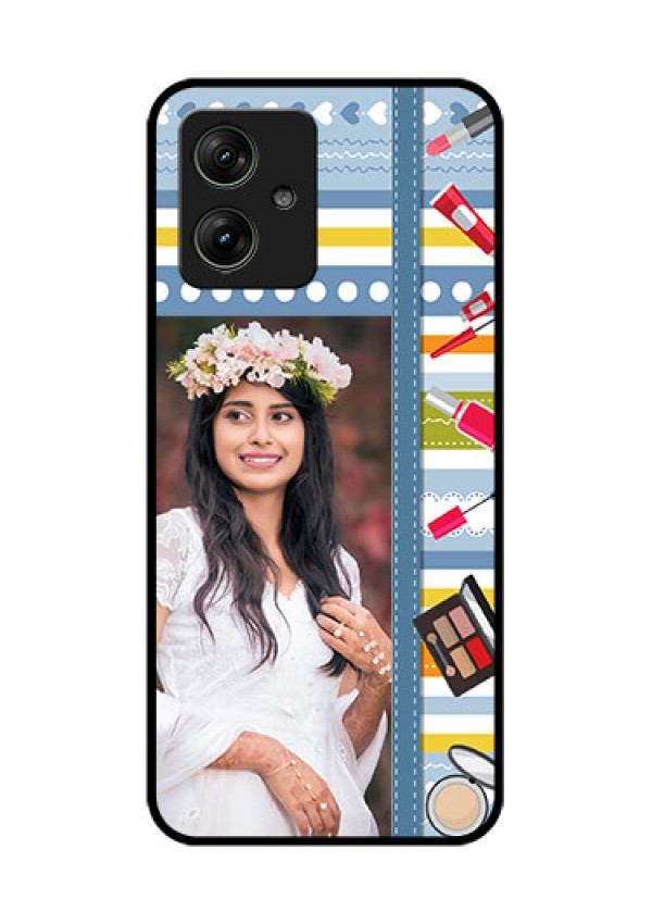 Motorola G54 5G Custom Glass Phone Case - Makeup Icons Design