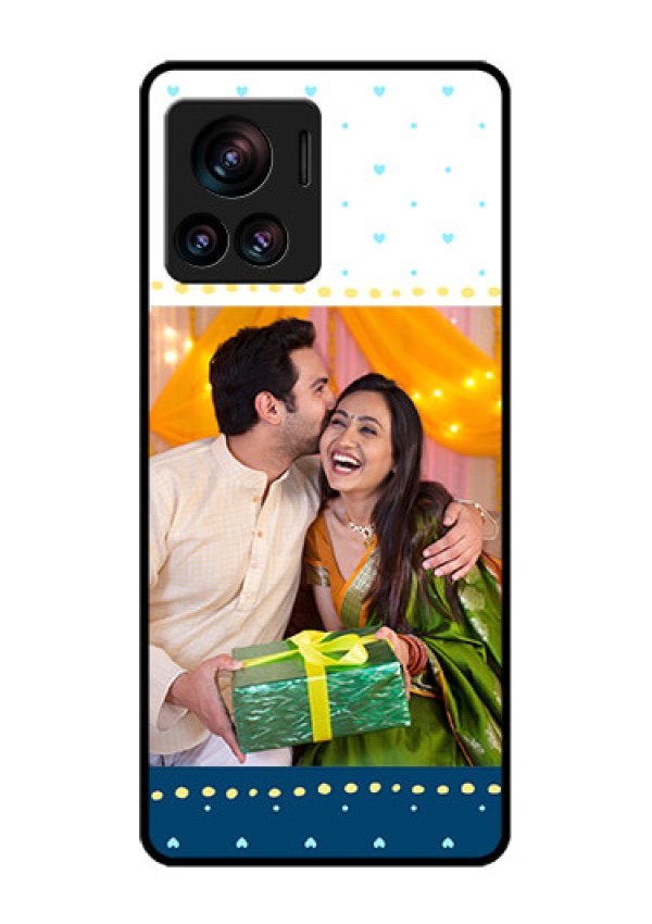 Motorola Moto Edge 30 Ultra Custom Glass Phone Case - White And Blue Abstract Design