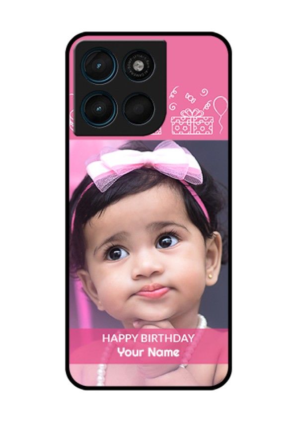 Motorola Moto G67 Power Custom Glass Phone Case - With Birthday Line Art Design